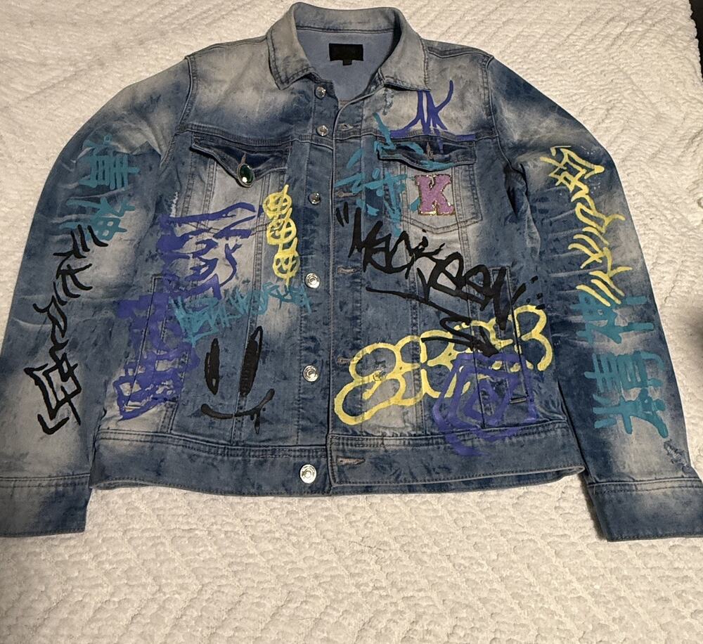MACKEEN Men's Kenny Stretch Denim Jacket Medium w Aaliyah on back